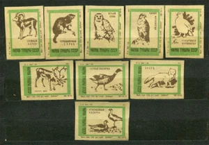 1965, FAUNA OF TUNDRA OF USSR, ANIMALS, SET OF 9 RUSSIAN MATCHBOX LABELS - Picture 1 of 1