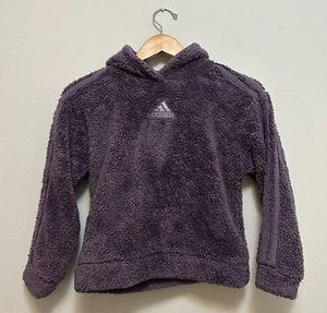 Adidas Hoodie Girls Medium 10/12 Youth Comfy Fleece Purple Pullover Sherpa - Picture 1 of 5