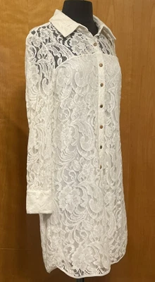 Vestido Oleg Cassini Blanco Encaje Talla 12 Botones Delantero Mangas Largas Foto 1 de 4