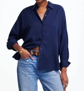 MADEWELL Damen Small Relaxed Dolman Hemd mit Knopfleiste dunkelblau Oversize Bluse - Bild 1 von 8