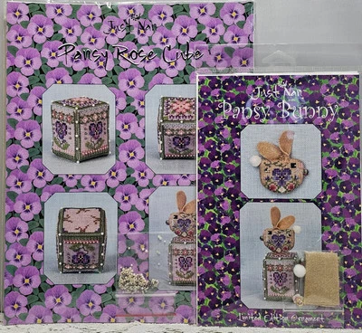 HTF NEW Just Nan PANSY BUNNY PANSY ROSE CUBE Patterns & Embellishmnts - Image 1 of 4