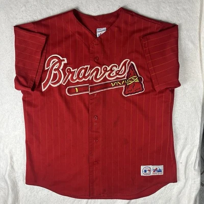 Camiseta Majestic Atlanta Braves Años 90’s Pin Rayas Roja Talla XL RARA MLB De Colección Foto 1 de 4