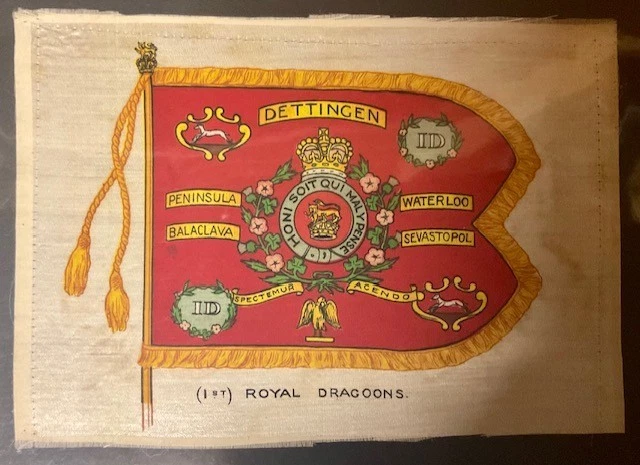 BDV SILK CIGARETTE CARD-REGIMENTAL COLOURS AND CRESTS-G Size 1st ROYAL DRAGOONS - Image 1 of 1