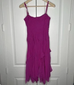 NWT BCBG Max Azria Collection Dress 0 Magenta Chiffon Ruched Handkerchief Hem Co - Picture 1 of 5