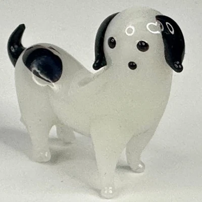 Vintage Italian Small Black & White Glass Dog Ornament Miniature Pet Figurine - image 1 of 4