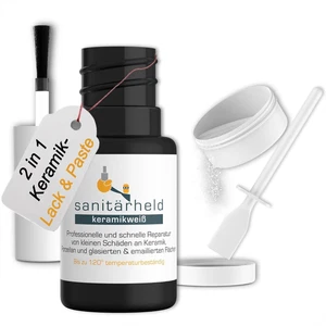 Fugenheld Emaille Reparaturset Sanitärlack Weiß - 2In1 Lackstift & Keramikpaste  - Bild 1 von 12