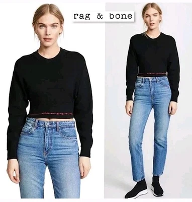 Rag & Bone Prym Cropped Black Sweater With Pink Accents Size L - Image 1 of 4