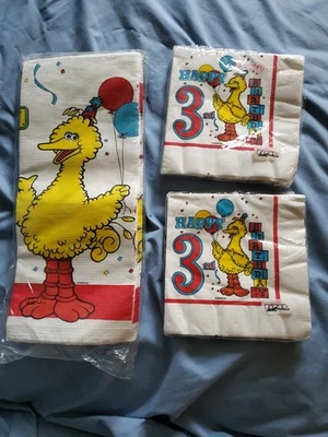 Vintage Sesame Street Happy Birthday Paper Table Cloth + 2 3rd Birthday Napkins  - Image 1 of 4