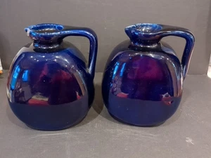 PAIR OF MEDIUM SIZE VINTAGE COBALT BLUE  BOURNE DENBY  GLAZED POTTERY JUGS - Picture 1 of 6