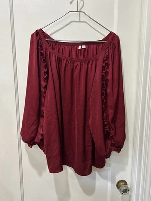 Cato 1X 18/20W Red Satin Ruffle Front Blouse Elegant Cocktails Party Holiday - Image 1 of 4