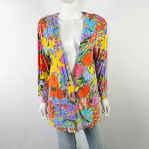 Vintage Ken Done Art And Design Floral Jacket Petite Size M Colorful 90s Casual - Picture 1 of 9