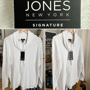 Jones New York Signature weißer Strickpullover Wasserfallausschnitt Größe L neu mit Etikett $ 49 - Bild 1 von 10