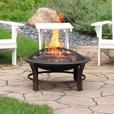 29 in Elevated Steel Fire Pit Bowl with Stand, Screen, and Poker by Sunnydaze - Image 1 of 4