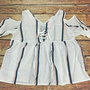 SSJZ Damen Bluse Top halbtransparent Schnürung Brust Cold Shoulder Gr. S - Bild 1 von 4