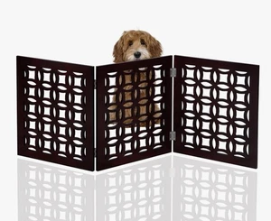 Dog Gate Freestanding 3 Panel Pet Gate Foldable Dog Safety Fence Mahogany Indoor - Picture 1 of 13