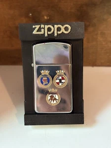 Encendedor Zippo vintage 1990 cromado conmemorativo de la Armada canadiense barco auxiliar - Imagen 1 de 24