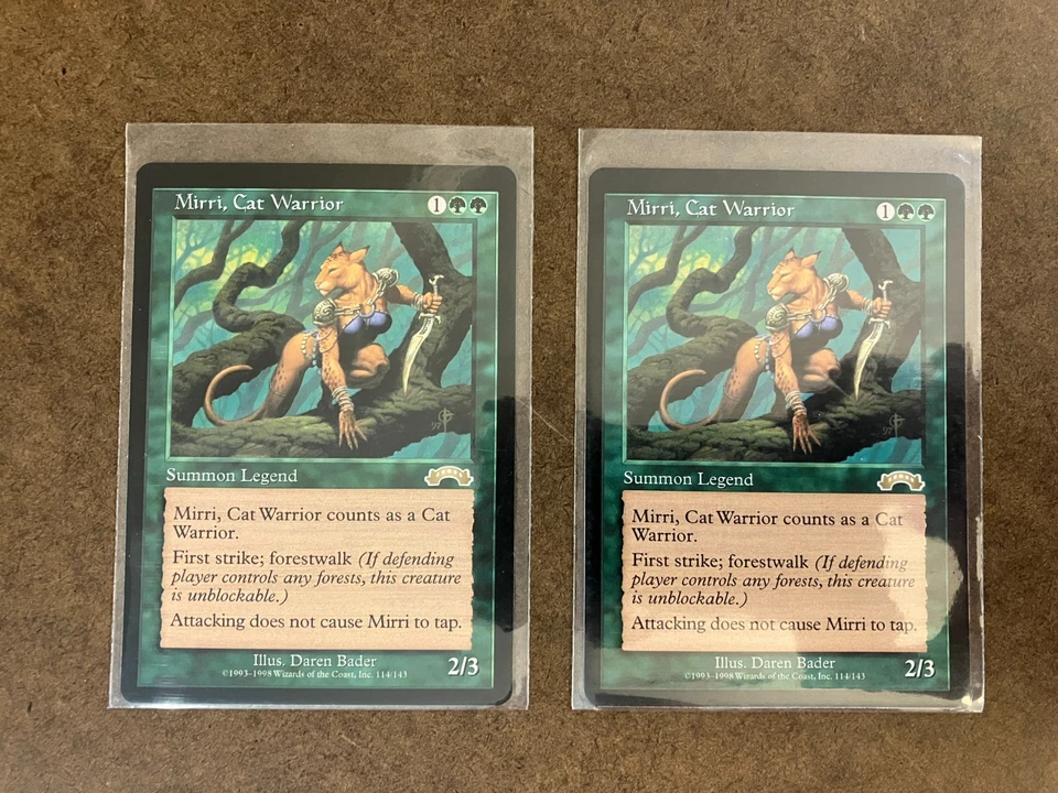2 x MIRRI CAT WARRIOR Green Cards from Exodus MTG 1998 Vintage - Image 1 of 1