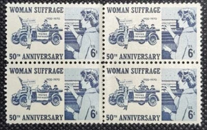 1970 Woman Suffrage Vote 50th Anniversary Block of 4 6c Stamps, Sc#1406, MNH, OG - Picture 1 of 2