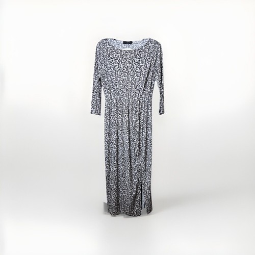 VETEMENTS Abito Lane Bryant tg 10 12 nero bianco viola floreale manica lunga increspato spacco midi