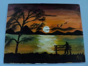 Pintura acrílica de artista local con vista al anochecer de 11" x 14" - Imagen 1 de 2