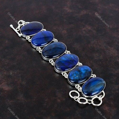 VALENTINO Bracciale Regolabile Catena Fuoco Blu Naturale Catena Labradorite Argento 925 Per Ragazze