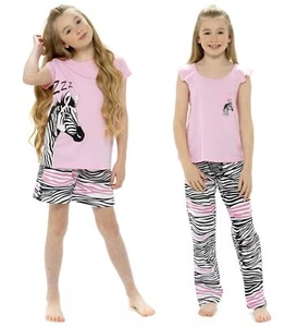 Girls Pink & Black Zebra Design Short or Long Cotton Pyjama Set ~ 7-13 years - Picture 1 of 5