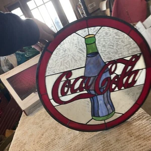 Two AV price each antique Stained Glass Coca-Cola Window 20 inch diameter - Picture 1 of 4