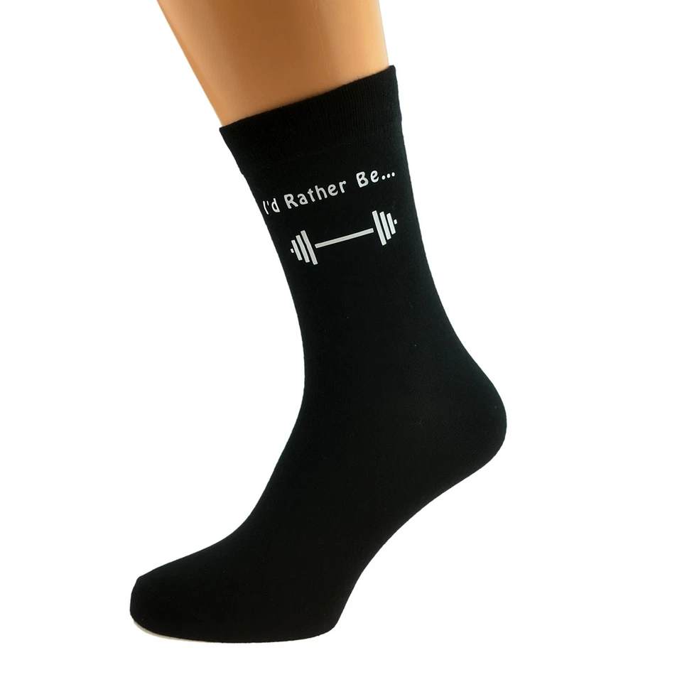 I'd Rather be Weight Lifting with Dumbbell Image Design Printed Mens Black Socks