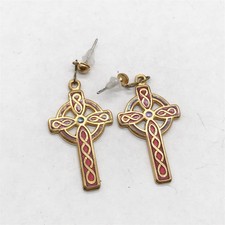 VINTAGE LADIES COSTUME JEWELLERY CELTIC SCOTTISH ENAMEL CROSS PENDANT EARRINGS 