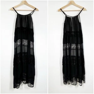 Alice + Olivia Chiffon Lace Trapeze Dress Sleeveless Black Sz S - Picture 1 of 14