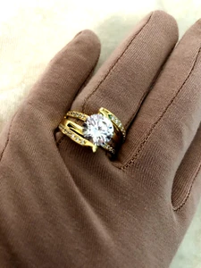 DIAMONIQUE ITALIA CZ SOLITAIRE RING 18K YELLOW GOLD-PLATED SS, SIZE 8 (M4691-52) - Picture 1 of 9