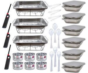 Chafing Dish Buffet Disposable Aluminum Pans Food Serving Utensils 36 Pieces Set