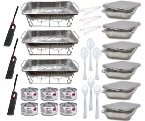 Chafing Dish Buffet Disposable Aluminum Pans Food Serving Utensils 36 Pieces Set - Picture 1 of 12