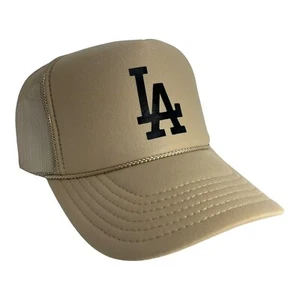 NEW LOS ANGELES LA TAN CREAM HAT 5 PANEL HIGH CROWN TRUCKER SNAPBACK TRENDY - Picture 1 of 3