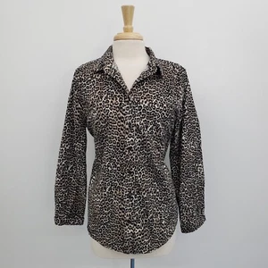 Chico's Womens Button Up Leopard Print Corduroy Shirt Top Size 2 (L) Long Sleeve - Picture 1 of 15