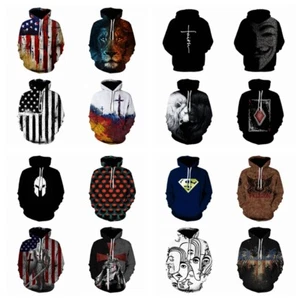 Men Hoodie Pullover Hooded Novelty Graphic Sweatshirt Activewear LightWeight USA - Picture 1 of 34