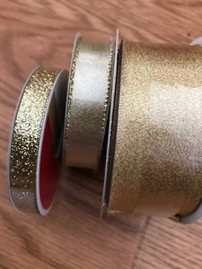 SALE! Celebrate It Gold Ribbon. NEW Lot Of 3 Rolls Wired, Metallic & Nylon Craft - Picture 1 of 10