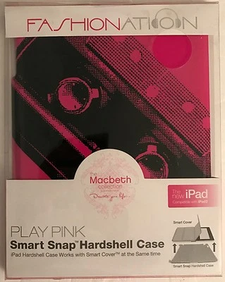 NEW IPAD2 SMART COVER HARDSHELL CASE PINK BLACK Fashionation Macbeth cassette  - Image 1 of 2