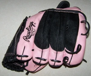 Rawlings Girls Fast Pitch Softball Leather Left Glove 10 PL10BPM Pink Black 10" - Picture 1 of 12