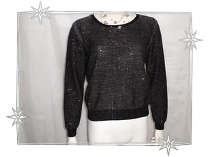 C - - Superbe Pull Gris Noir Strass Sonia by Sonia Rykiel Taille S - Imagen 1 de 8