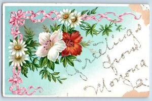 c1908 Grüße aus Monona Blumen glitzert Iowa IA Korrespondenz Postkarte - Bild 1 von 2