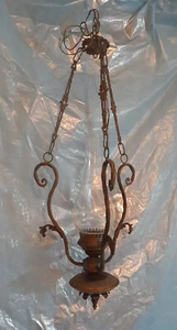Antico elegante lampadario lampione lampada bronzo ampolla paralume in cristallo - Foto 1 di 10