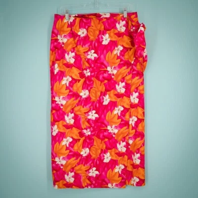 Falda midi de algodón con estampado floral tropical hawaiano rosa talla 14 Talbots Foto 1 de 4