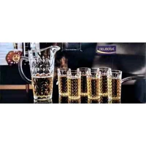 7tlg Glaswaren Set Wasserkrug Krug & 6 Gläser Becher Saft Kristall Effekt - Bild 1 von 1