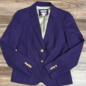 J Crew Womens Schoolboy Blazer Size 0 Purple Gold Crested Buttons Wool Blend - Picture 1 of 13