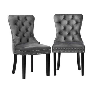 Oikiture Velvet Dining Chair with French Tufted X2 Grey - Picture 1 of 7