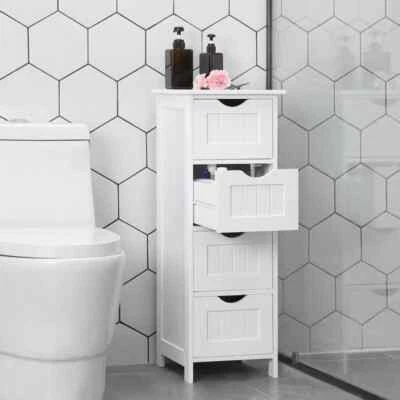 Tall Bathroom 4 Drawer Unit Cabinet White Modern Furniture Storage Drawers Cube - Image 1 of 4