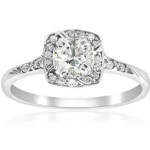 1 ct Cushion Halo Diamond Engagement Ring 14k White Gold - Picture 1 of 17