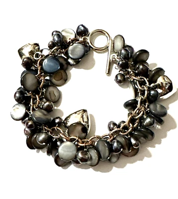 Genuine Purple Peacock Pearl & Shell Cha-Cha Bracelet with Heart Charm 8" - Image 1 of 4