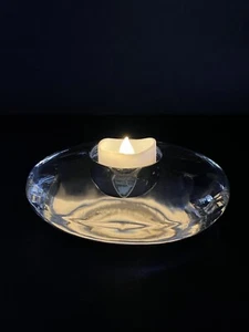 Orrefors Sweden Crystal Votive Candle Holder Oval MCM Paperweight Vtg W/sticker - Picture 1 of 17